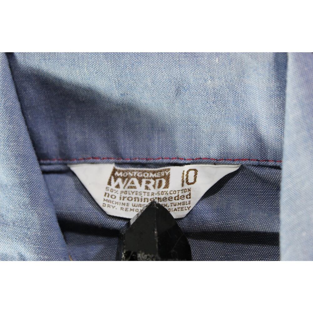 VTG Montgomery Ward pearl snap western long sleeve shirt plaid denim Boys 10 - Picture 5 of 8